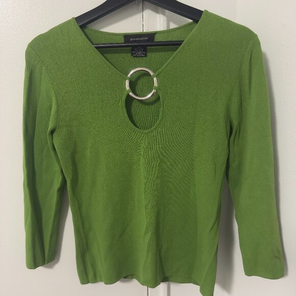 Pointelle Tops - Women’s Pointelle Ring-Front Sweater Top green Size M